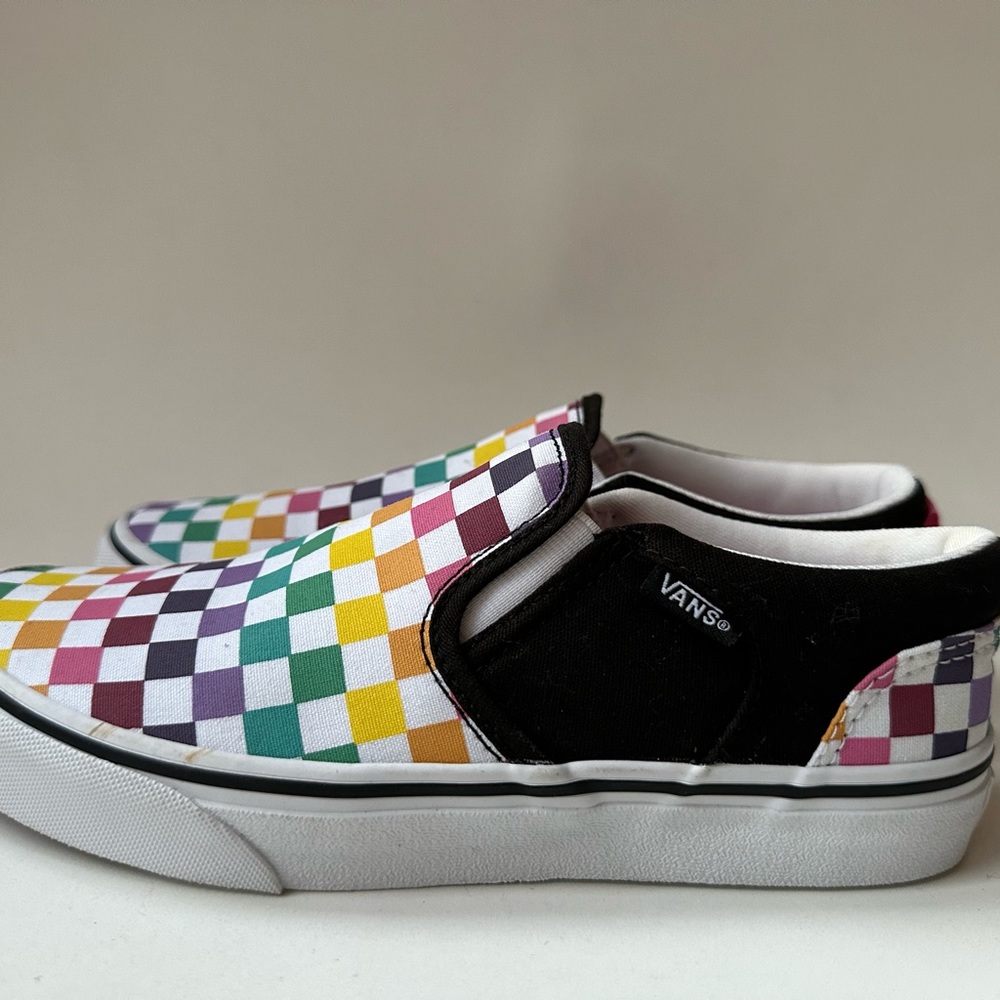 Vans Classic Slip On Womens Shoes Size 4.5 Rainbow Checkerboard Canvas Sneakers
